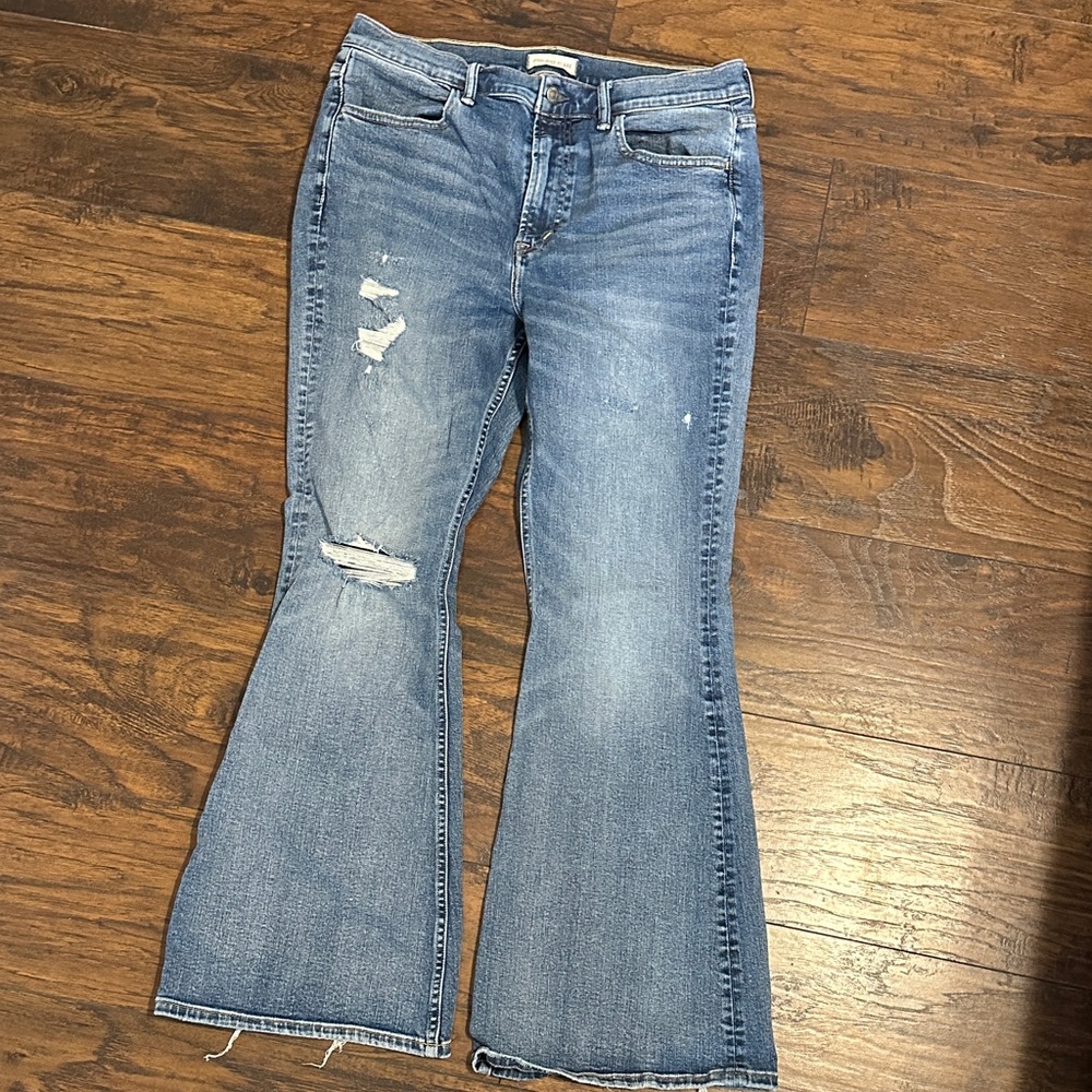 AE77 Premium Denim Distressed Blue Flare Jeans